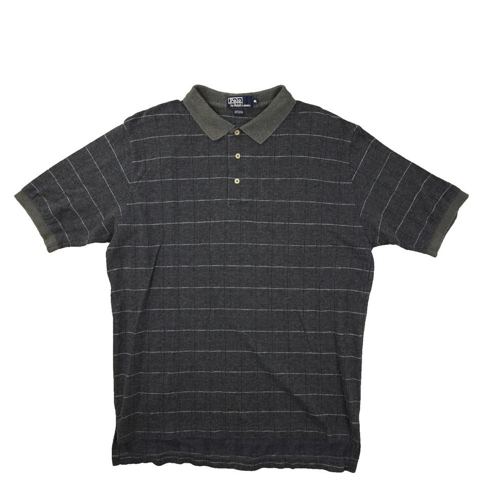 Polo Ralph Lauren Vintage Polo Shirt Men's XL Grey Plaid Made in USA 90s‎ Preppy